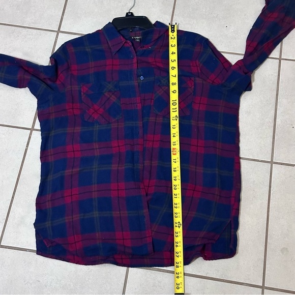 Express Men Button Down Long Sleeve Flannel Blue/Red Shirt size Large. - Picture 7 of 8